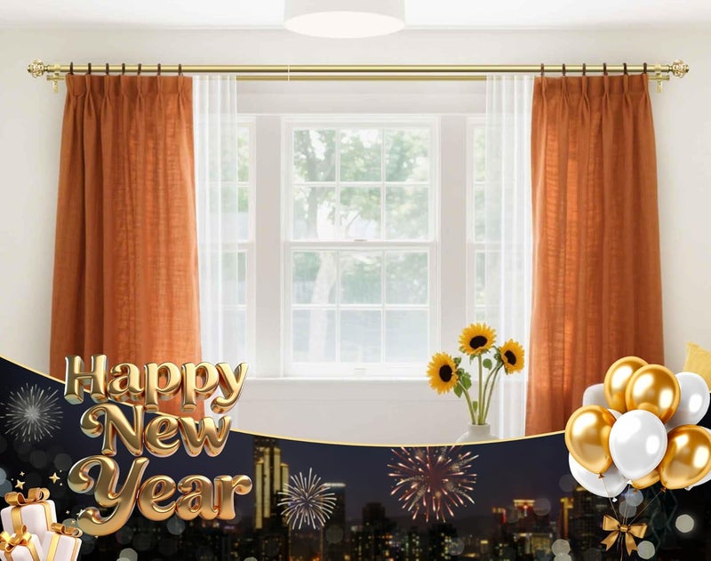 USFOOK 1 Inch Gold Double Curtain Rods for Windows 120 to 180 Inches, Adjustable Heavy Duty Drapery Rods 140 to 195 Inches, Telescoping Dual Curtain Rod with Translucent Finials, Wall Mounted - Image 2
